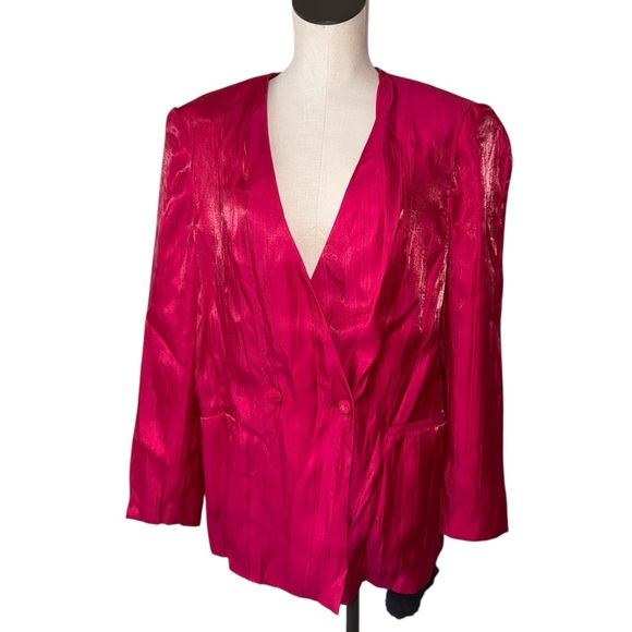 NWT ZARA Hot Pink Metallic Blazer Iridescent Pleated Power Jacket Fuchsia Blazer - Picture 3 of 9